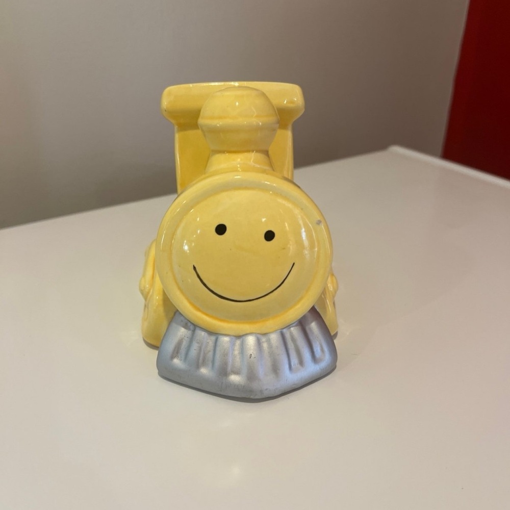 Vintage Yellow Smiley Train Ceramic Figurine